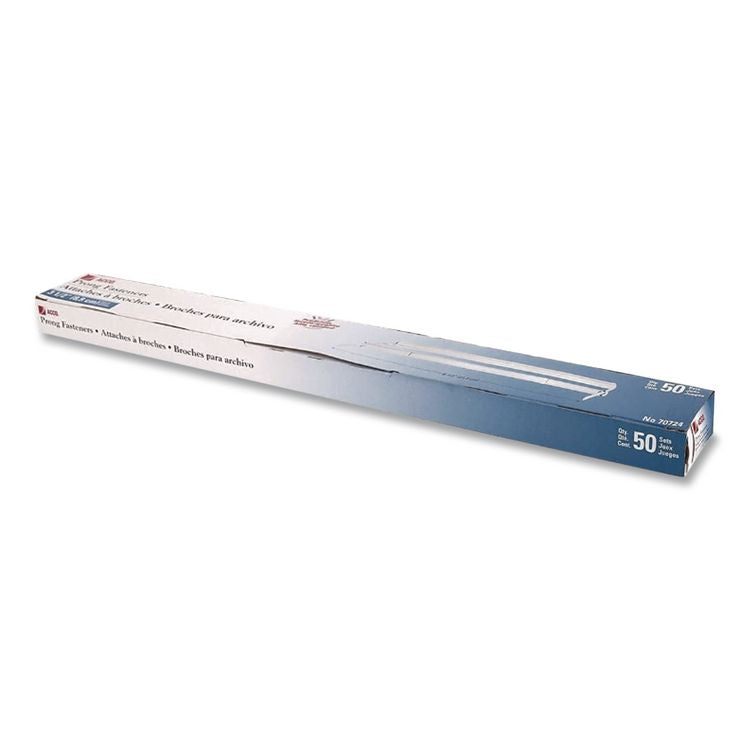 Premium Two-Piece Two-Prong Paper Fastener Base and Compressor Sets, 3" Capacity, 8.5" Center to Center, Silver, 50/Box
