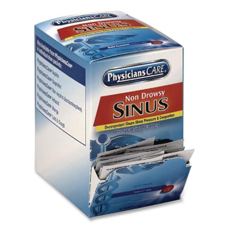 Non-Drowsy Sinus Decongestant Congestion Medication, One Tablet/Pack, 50 Packs/Box