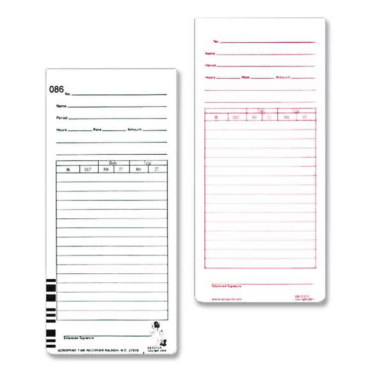 Time Clock Cards for Acroprint ES1000, Two Sides, 3.5 x 7, 100/Pack