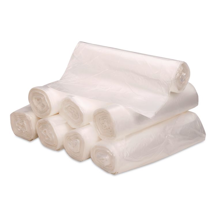 Linear Low-Density Can Liners, 10 gal, 0.6 mil, 24" x 23", Clear, 25 Bags/Roll, 20 Rolls/Carton
