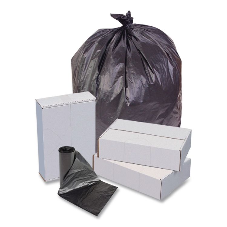Low-Density Commercial Can Liners, 30 gal, 0.58 mil, 30" x 36", Black, Interleaved Roll, 25 Bags/Roll, 10 Rolls/Carton