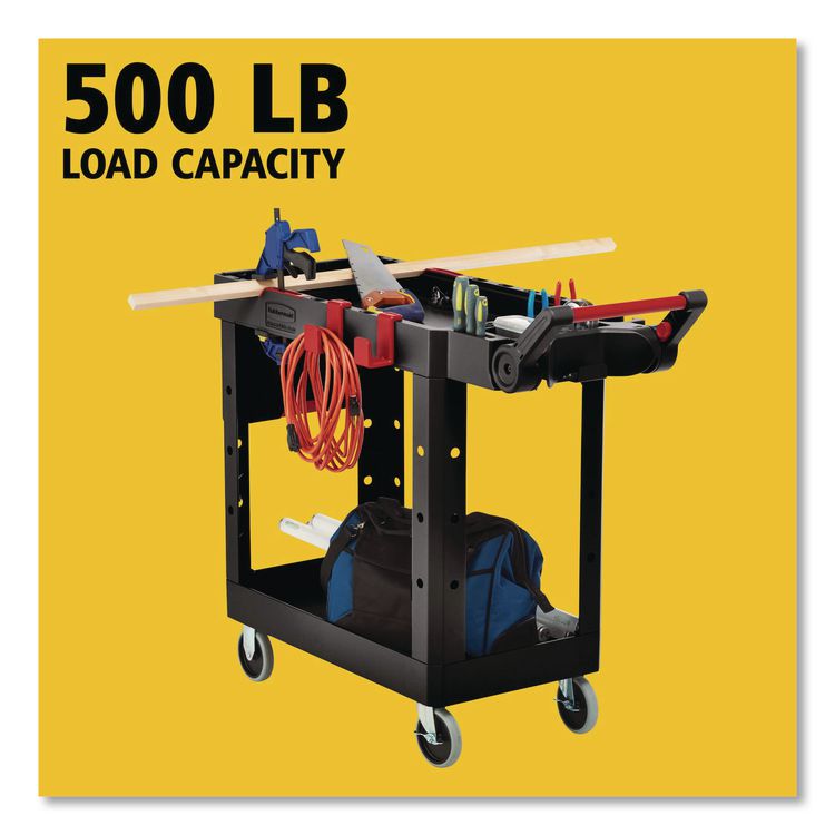 Heavy Duty Adaptable Utility Cart, Plastic, 2 Shelves, 500 lb Capacity, 17.8" x 46.2" x 36", Black