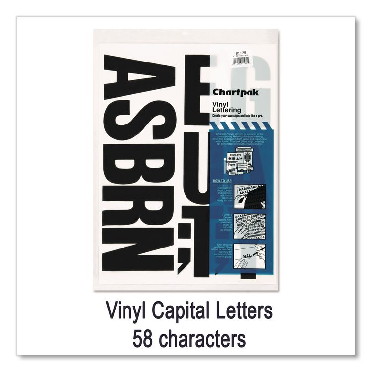 Press-On Vinyl Self-Adhesive Uppercase Letters, 4" Tall, Black Characters, 58/Pack
