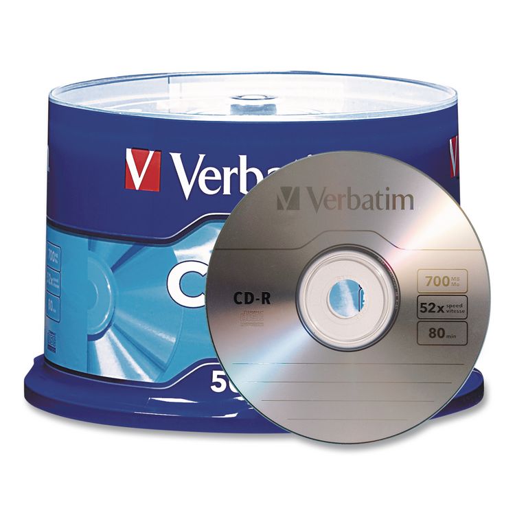 CD-R Recordable Disc, 700 MB/80min, 52x, Spindle, Silver, 50/Pack