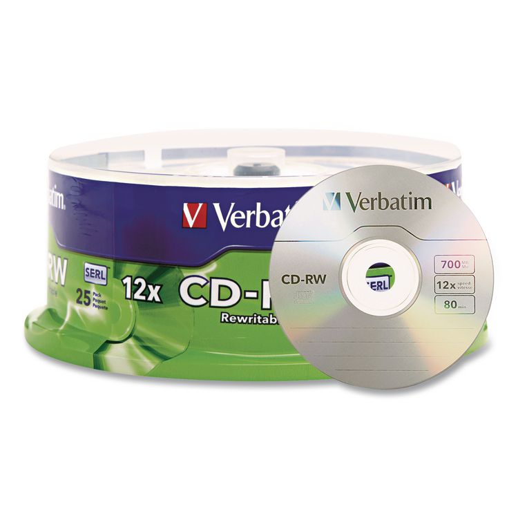 CD-RW Rewritable Disc, 700 MB/80 min, 12x, Spindle, Silver, 25/Pack