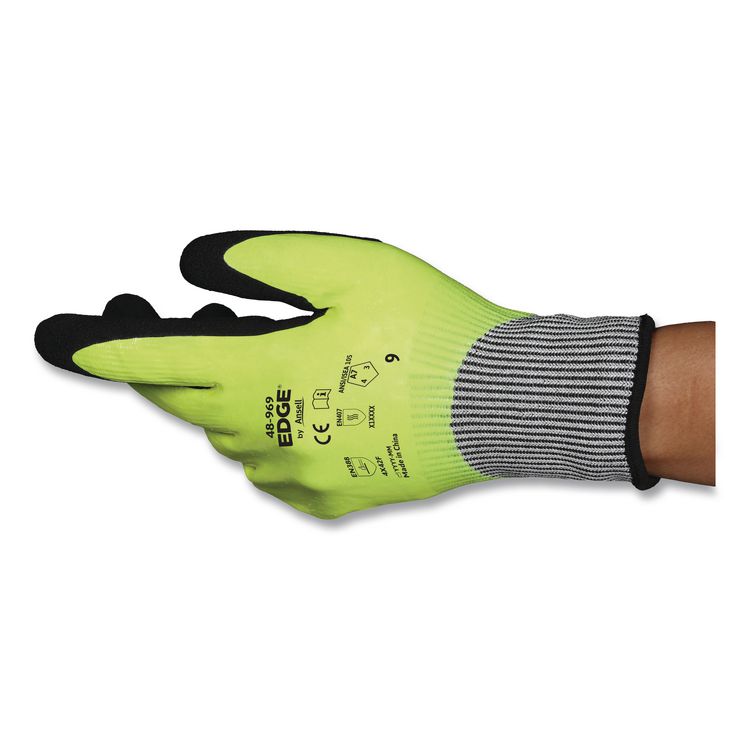 EDGE 48-969 Cut Resistance Gloves, EN388: 4X42F, 9.5" Long, (Size 10), Yellow/Black, 144 Pairs
