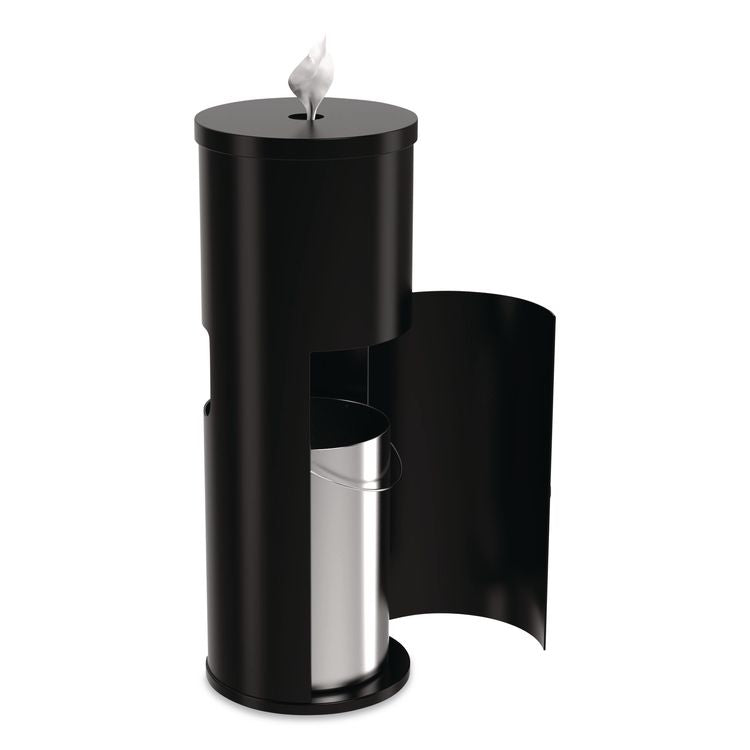Floor Stand Wet Wipe Dispenser Station with 7 Gallon Built-In Trash Can, 13.1 x 13.1 x 36, Black