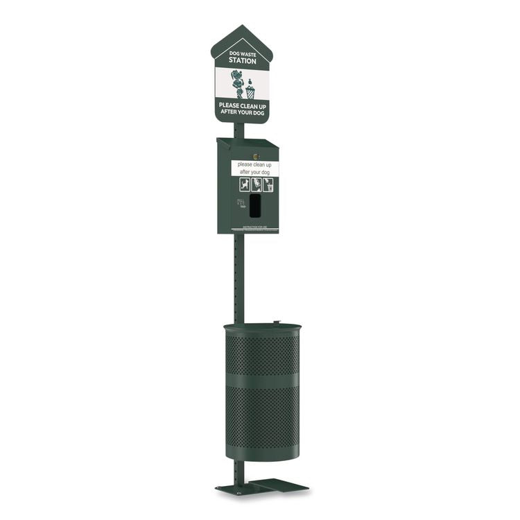 Pet Waste Station Kit with Foot Pedal, Header Bag Locking Dispenser, 11.5 Gallon Trash Can, Pole, and Glow-in-the-Dark Sign