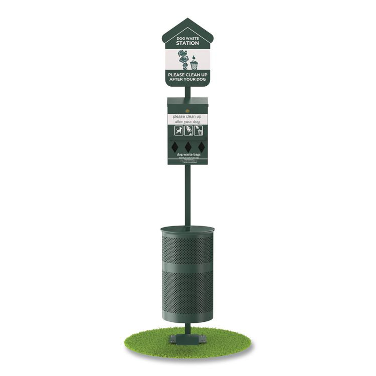 Pet Waste Station Kit with Foot Pedal, Roll Bag Locking Dispenser, 11.5 Gallon Trash Can, Pole, and Glow-in-the-Dark Sign