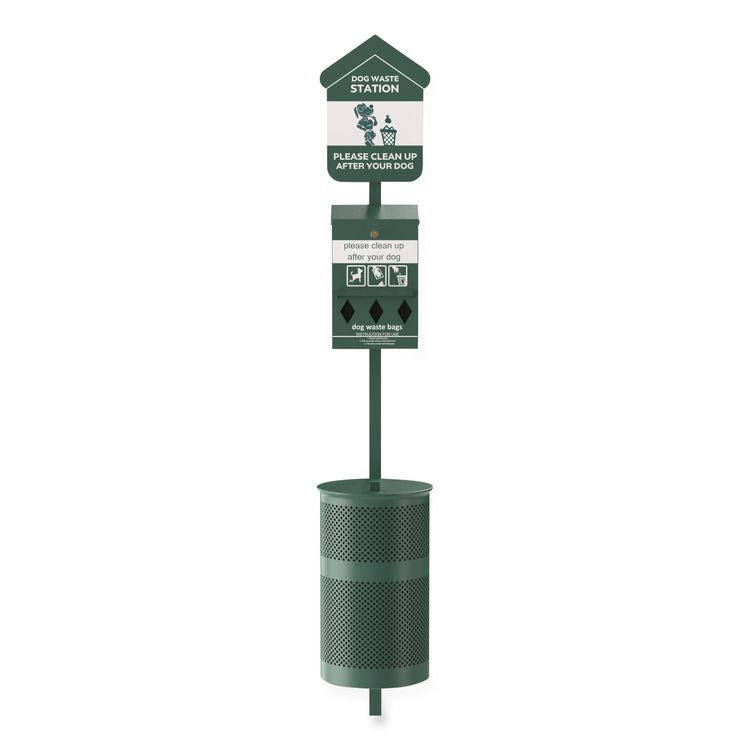 Pet Waste Station Kit with Roll Bag Locking Dispenser, 11.5 Gallon Round Lidded Trash Can, Pole, and Glow-in-the-Dark Sign