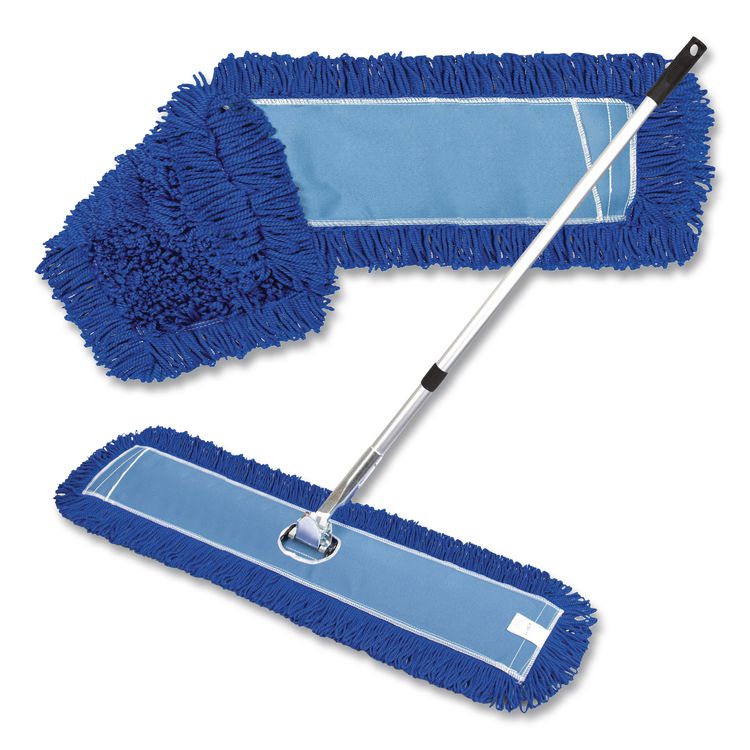 All-In-One Microfiber Dust Mop Set with Telescopic Handle, 48 x 5, Blue Microfiber Head, 40" to 72" Silver Aluminum Handle