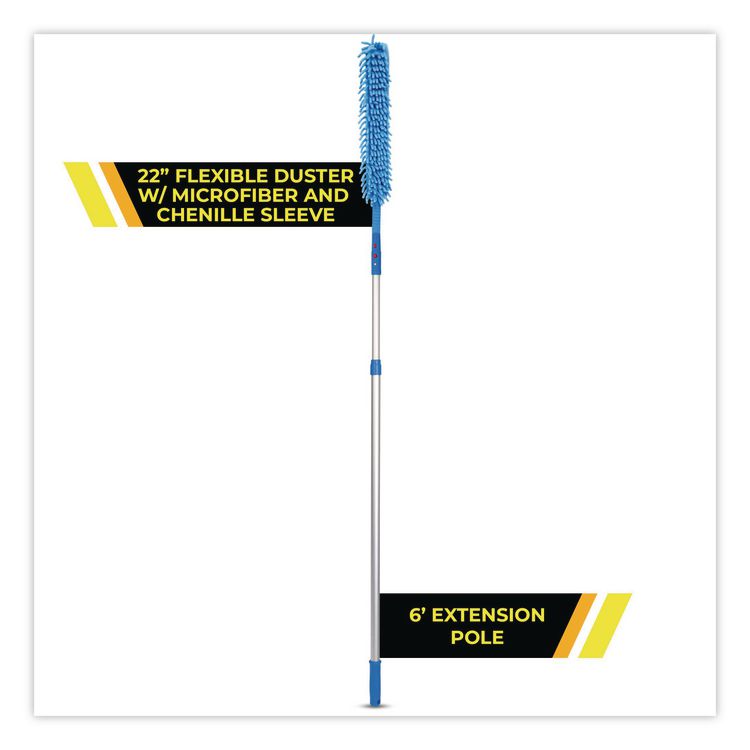 Flexible Wand Duster with Microfiber and Chenille Sleeve and 6 ft Telescopic Pole