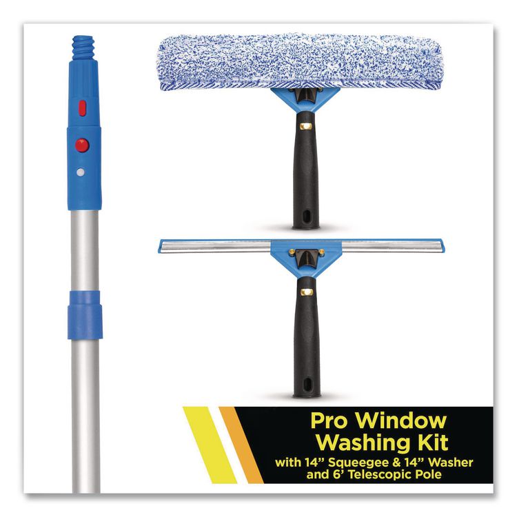 Pro Window Washing Kit with Squeegee, Washer and 6 ft Telescopic Pole, 14" Wide, 2/Kit