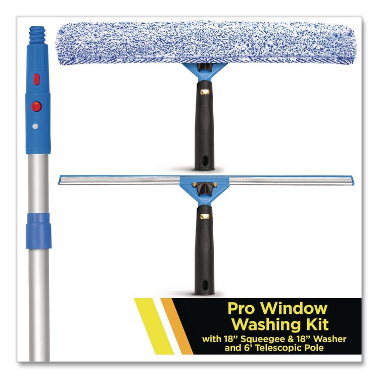Pro Window Washing Kit with Squeegee, Washer and 6 ft Telescopic Pole, 18" Wide Blade