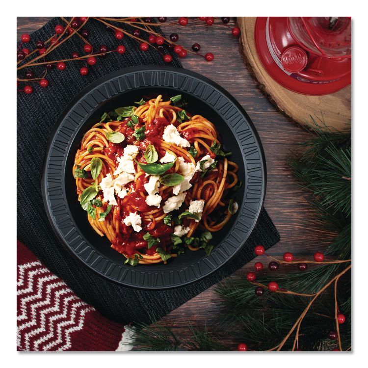Quiet Classic Laminated Foam Dinnerware, Plate, 10.25" dia, Black, 125/Pack, 4 Packs/Carton