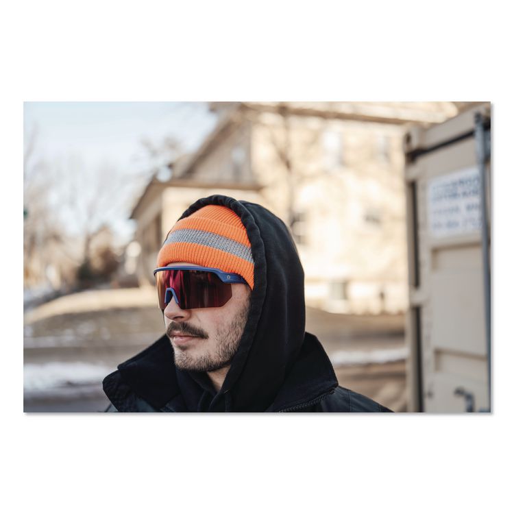 N-Ferno 6803ZI Reflective Rib Knit Winter Hat (Bump Cap Included), One Size Fits Most, 0.1" Insert, Orange