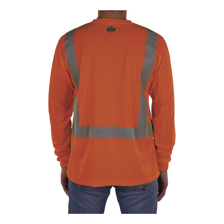 GloWear 8284 Class 2 Essential Hi-Vis Long Sleeve T-Shirt, X-Small, Orange