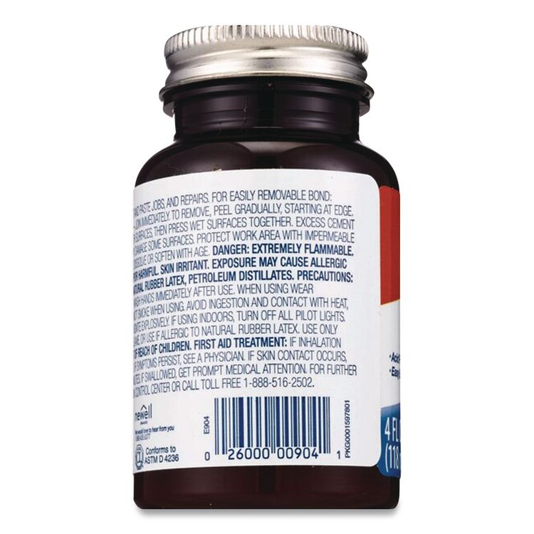 Rubber Cement with Brush Applicator, 4 oz, Dries Clear