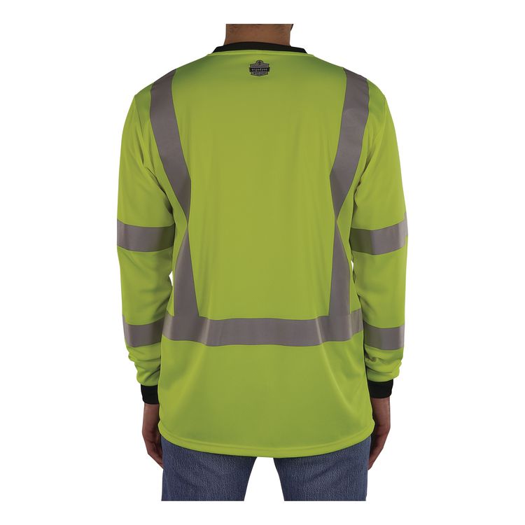 GloWear 8369BK Class 3 Essential Hi-Vis Long Sleeve T-Shirt with Black Bottom, Medium, Lime