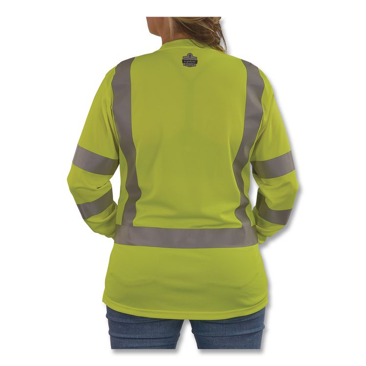 GloWear 8374 Class 3 Women's Essential Hi-Vis Long Sleeve T-Shirt, Medium, Lime