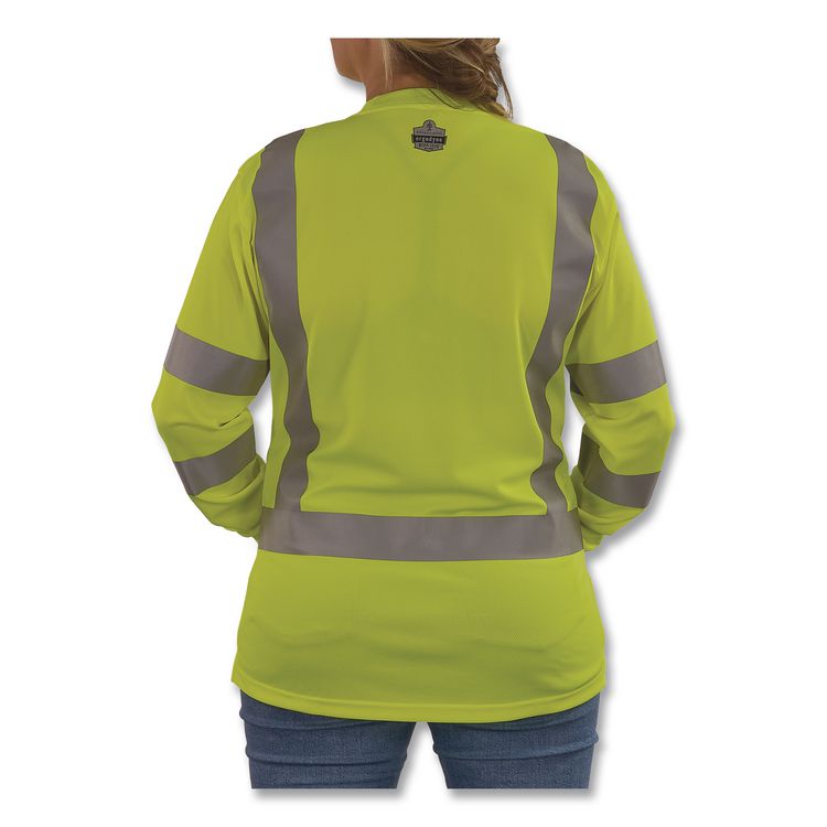 GloWear 8374 Class 3 Women's Essential Hi-Vis Long Sleeve T-Shirt, 3X-Large, Lime