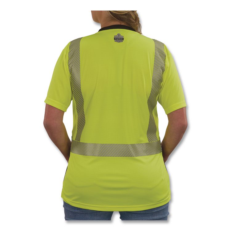 GloWear 8276BK Class 2 Women's Performance Hi-Vis T-Shirt with Black Bottom, Small, Lime