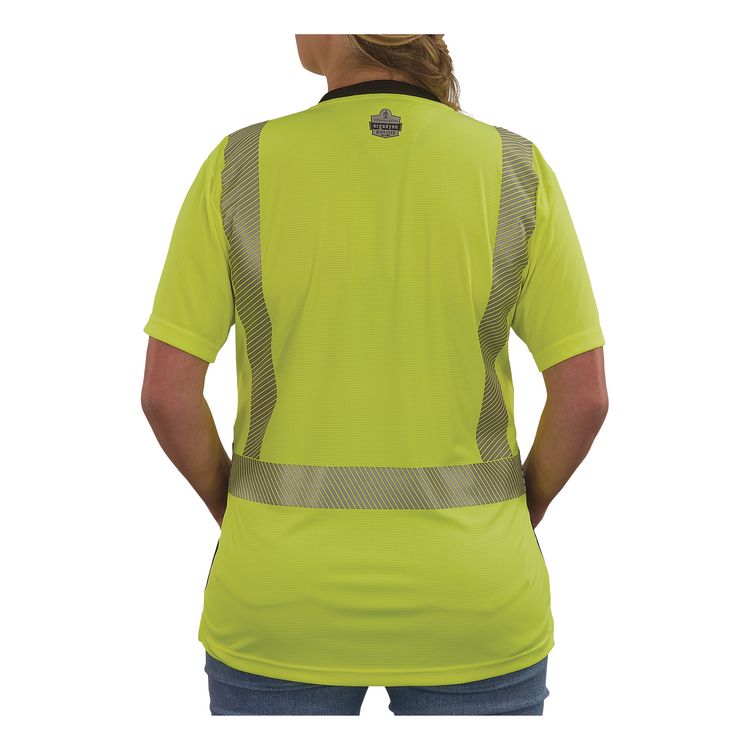 GloWear 8276BK Class 2 Women's Performance Hi-Vis T-Shirt with Black Bottom, Large, Lime