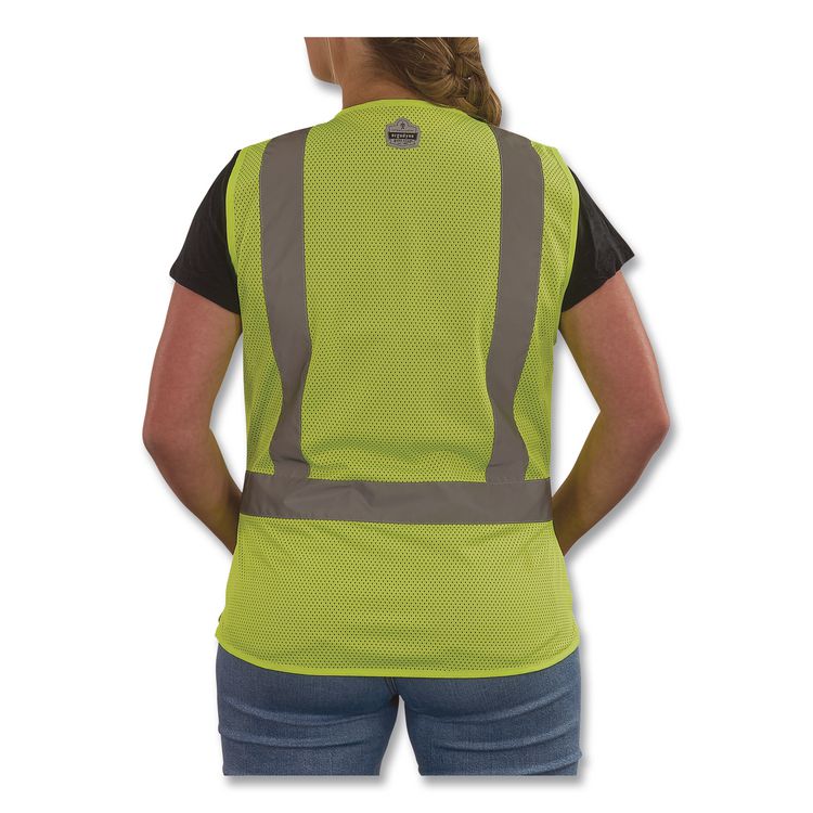 GloWear 8210HLW-S Class 2 Women's Hi-Vis Vest with Hook-and-Loop, Polyester, Small, Lime