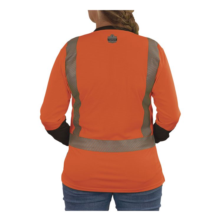 GloWear 8278BK Class 2 Women's Performance Hi-Vis Long Sleeve T-Shirt with Black Bottom, Small, Orange