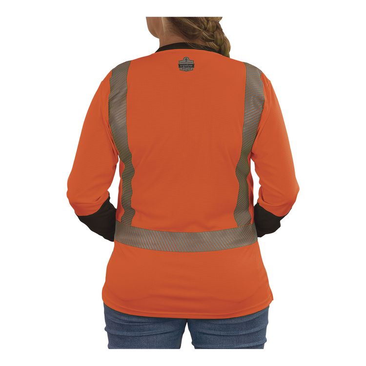 GloWear 8278BK Class 2 Women's Performance Hi-Vis Long Sleeve T-Shirt with Black Bottom, Large, Orange