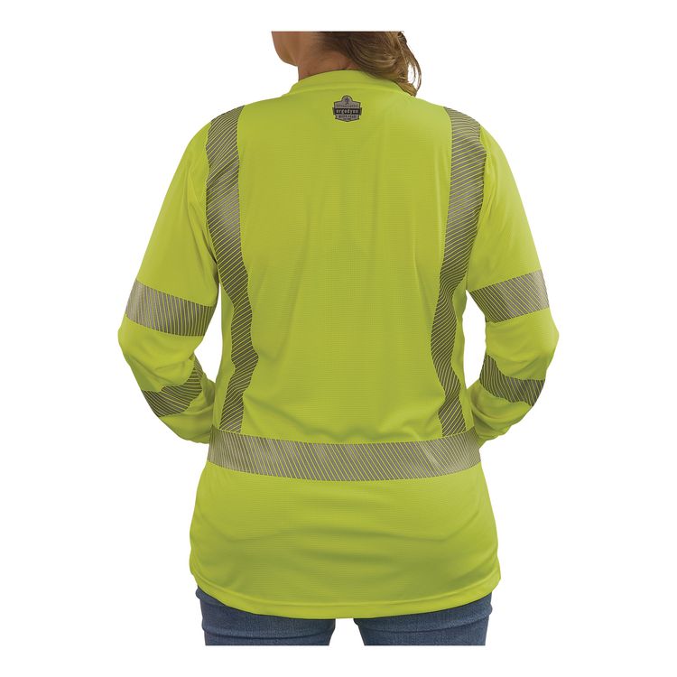 GloWear 8387 Class 3 Women's Performance Hi-Vis Long Sleeve T-Shirt, Large, Lime