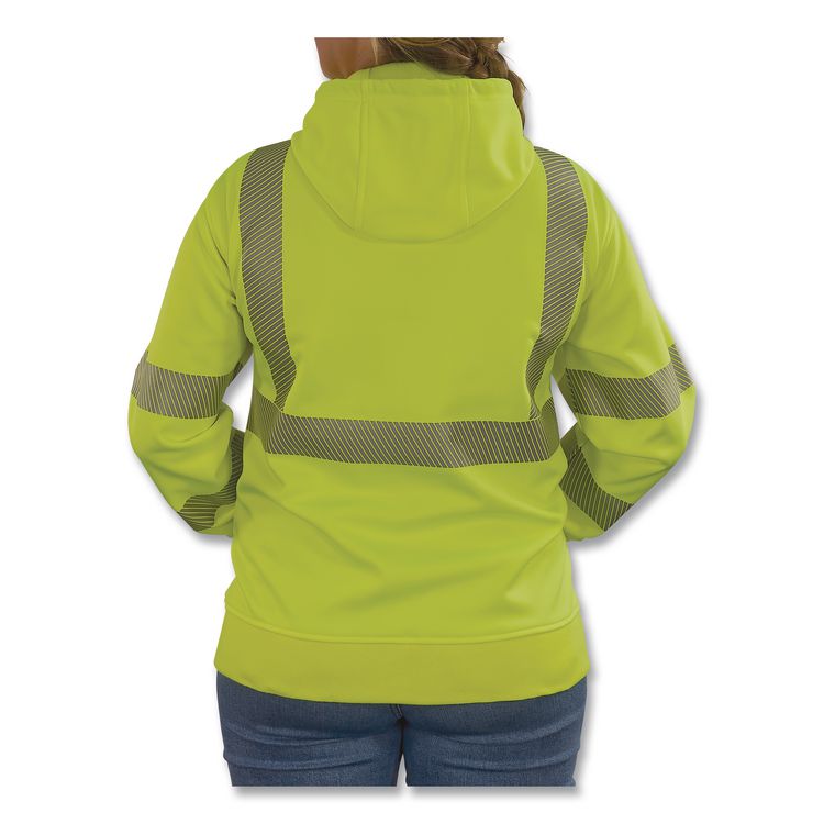 GloWear 8305W Class 3 Women's Performance Hi-Vis Hooded Zip-Up Sweatshirt, Small, Lime
