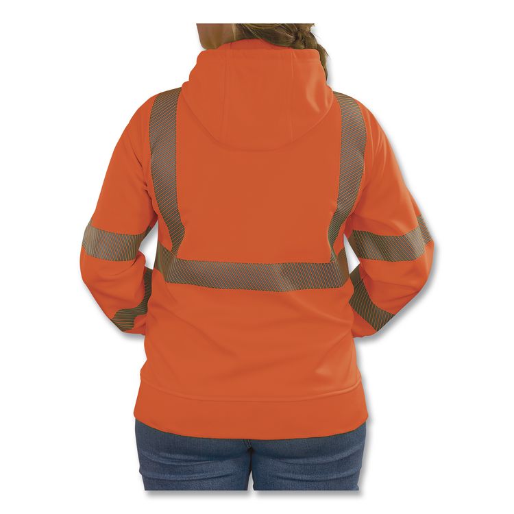 GloWear 8305W Class 3 Women's Performance Hi-Vis Hooded Zip-Up Sweatshirt, Large, Orange