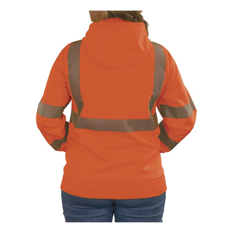 GloWear 8305W Class 3 Women's Performance Hi-Vis Hooded Zip-Up Sweatshirt, X-Large, Orange