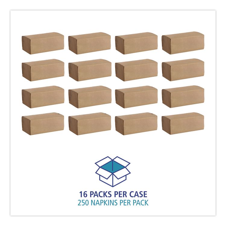 Folded Paper Towels, 1-Ply, 9 x 9.5, Kraft, 250/Pack, 16 Packs/Carton