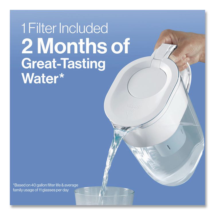 Small 6-Cup Water Filter Pitcher with 1 Standard Filter, Denali, White, 2/Carton