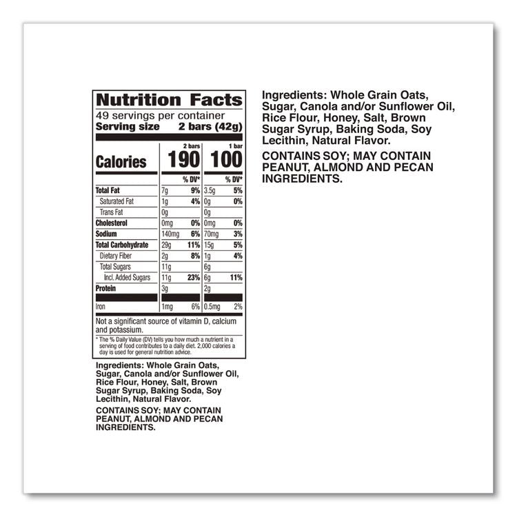 Granola Bars, Oats'n Honey Cereal, 1.5 oz Bar, 18/Box