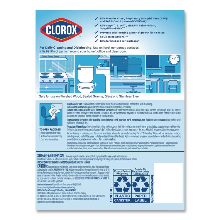 Disinfecting Wipes, Bleach Free Cleaning Wipes, 1-Ply, 7 x 7.75, Crisp Lemon, White, 75/Canister, 6 Canisters/Carton