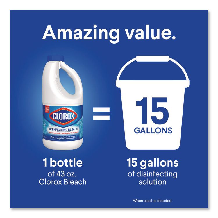 Concentrated Regular Disinfecting Bleach, Unscented, 43 oz Bottle, 6/Carton