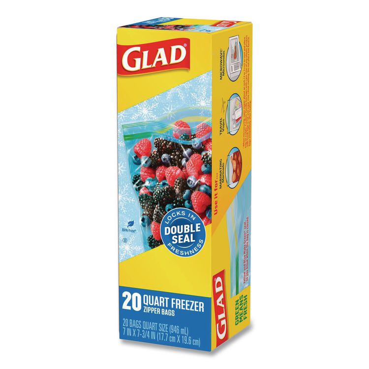 Zipper Food Storage Plastic Bags, Freezer Bags, Quart Size, 7.75 x 8.44, Clear, 20 Bags/Box, 12 Boxes/Carton