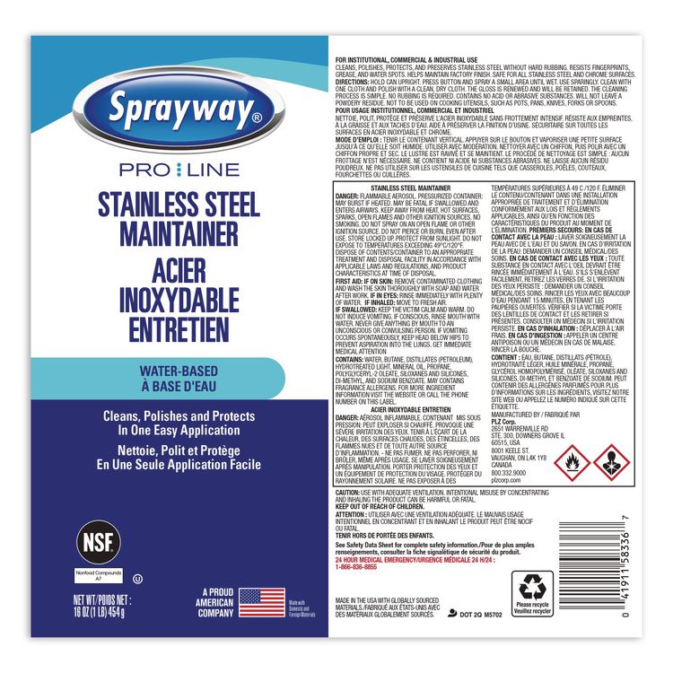 Stainless Steel Maintainer, 16 oz Aerosol Spray, 12/Carton