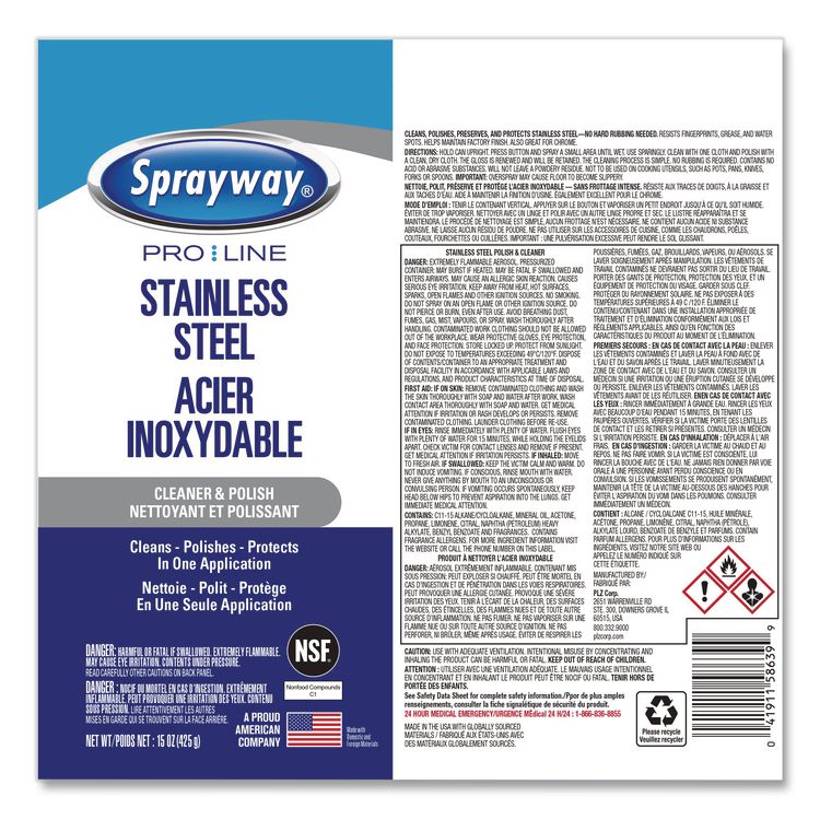 Stainless Steel Polish and Cleaner, 15 oz Aerosol Spray