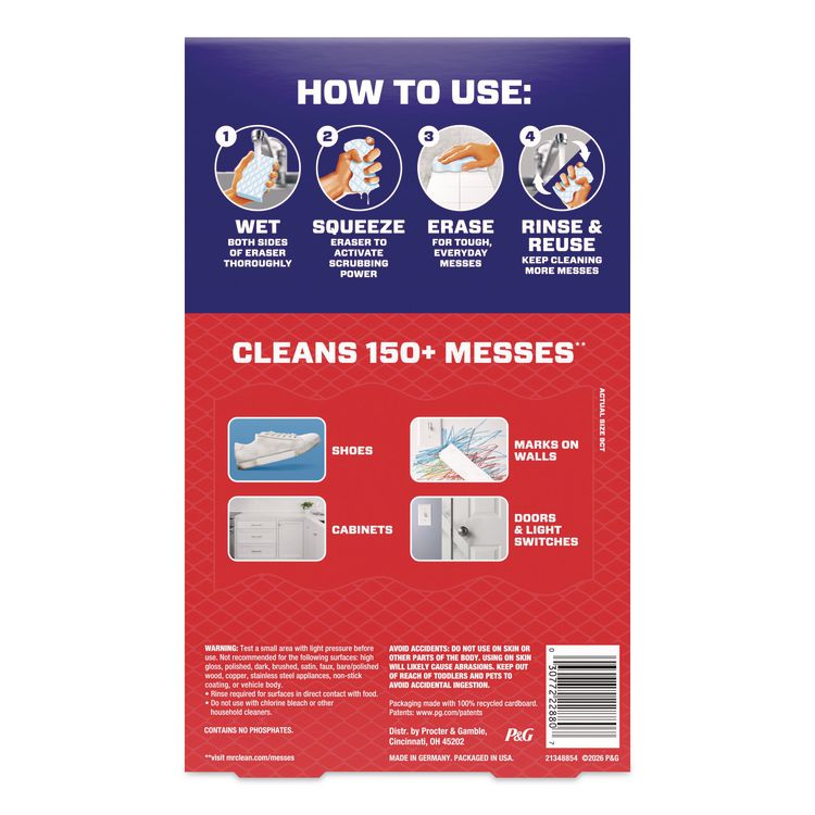 Magic Eraser, 4.6 x 0.9, 2.2" Thick, White, 9/Box, 2 Boxes/Carton