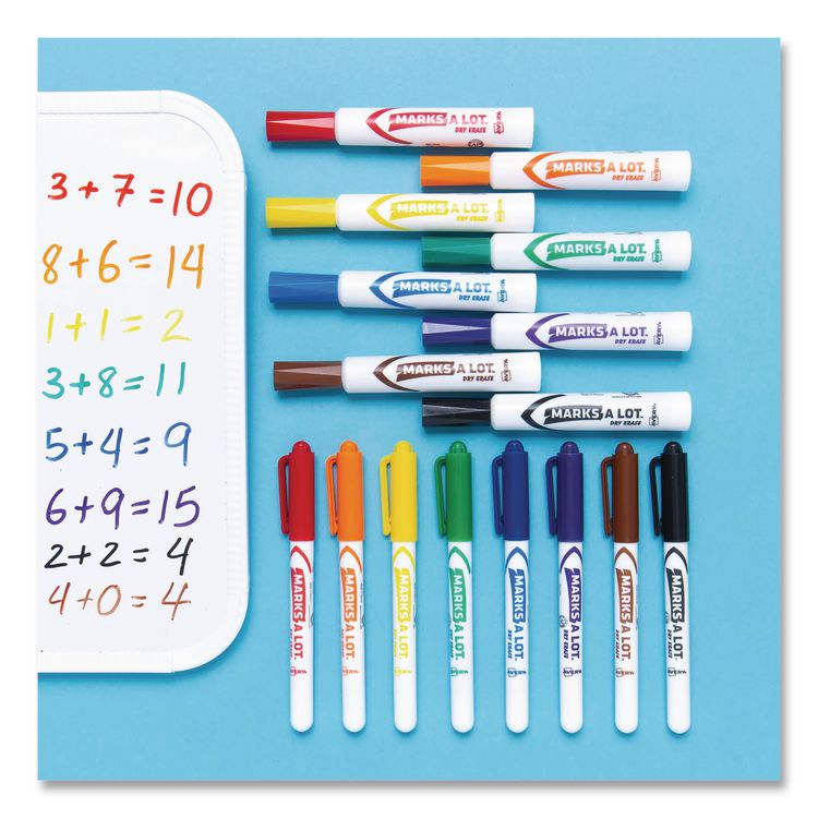 MARKS A LOT Desk-Style Dry Erase Marker, Broad Chisel Tip, Assorted Colors, 8/Set