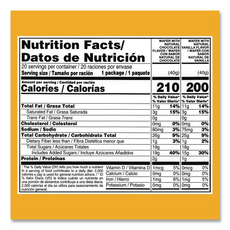 Mini Wafer Cookies Tub, Chocolate/Vanilla, 1.4 oz Packets, 20/Carton