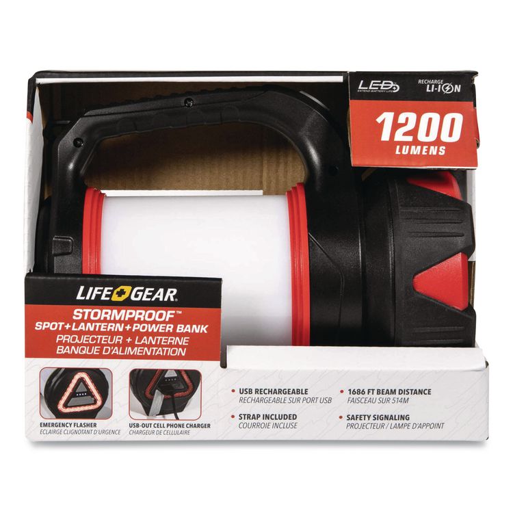 LifeGear USB Rechargeable Multi-Mode Lantern, Rechargeable Lithium Ion Battery (Included), Black/Red