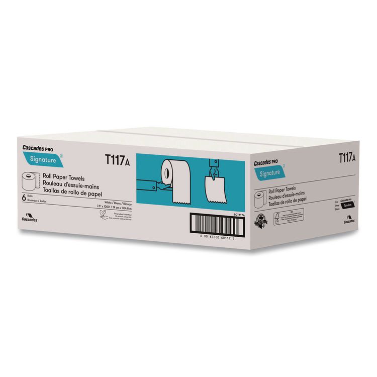 Signature Hardwound Roll Towels for Tandem Dispensers, 1-Ply, 7.5" x 1,000 ft, White, 6 Rolls/Carton
