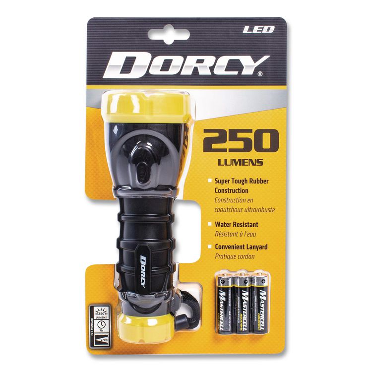 Durable Rubber Flashlight, 3 AA Batteries (Included), Black/Yellow