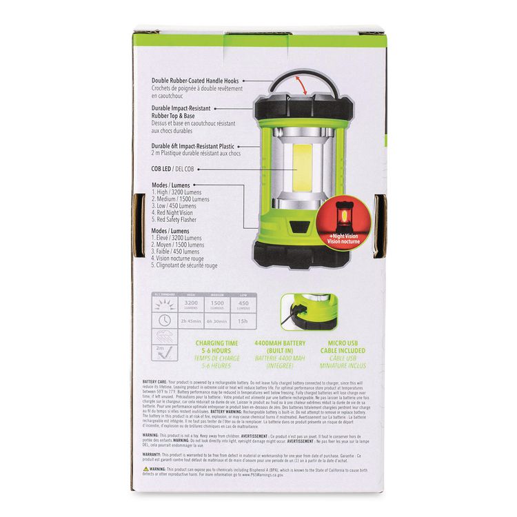 LifeGear Rechargeable Green Lantern and Power Bank, Rechargeable Lithium Ion Battery (Included), Green