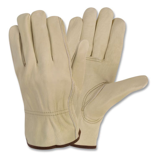 Economy Leather Drivers Gloves, Gunn Cut, Keystone Thumb, Medium, Beige, Pair